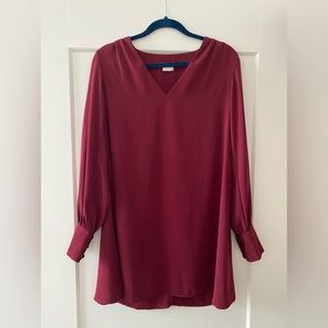 Berry long sleeve shift dress with button detail